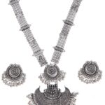 Shining Diva Fashion Latest Stylish Design Fancy Traditional Oxidised Silver Necklace Jewellery Set for Women (13112s)