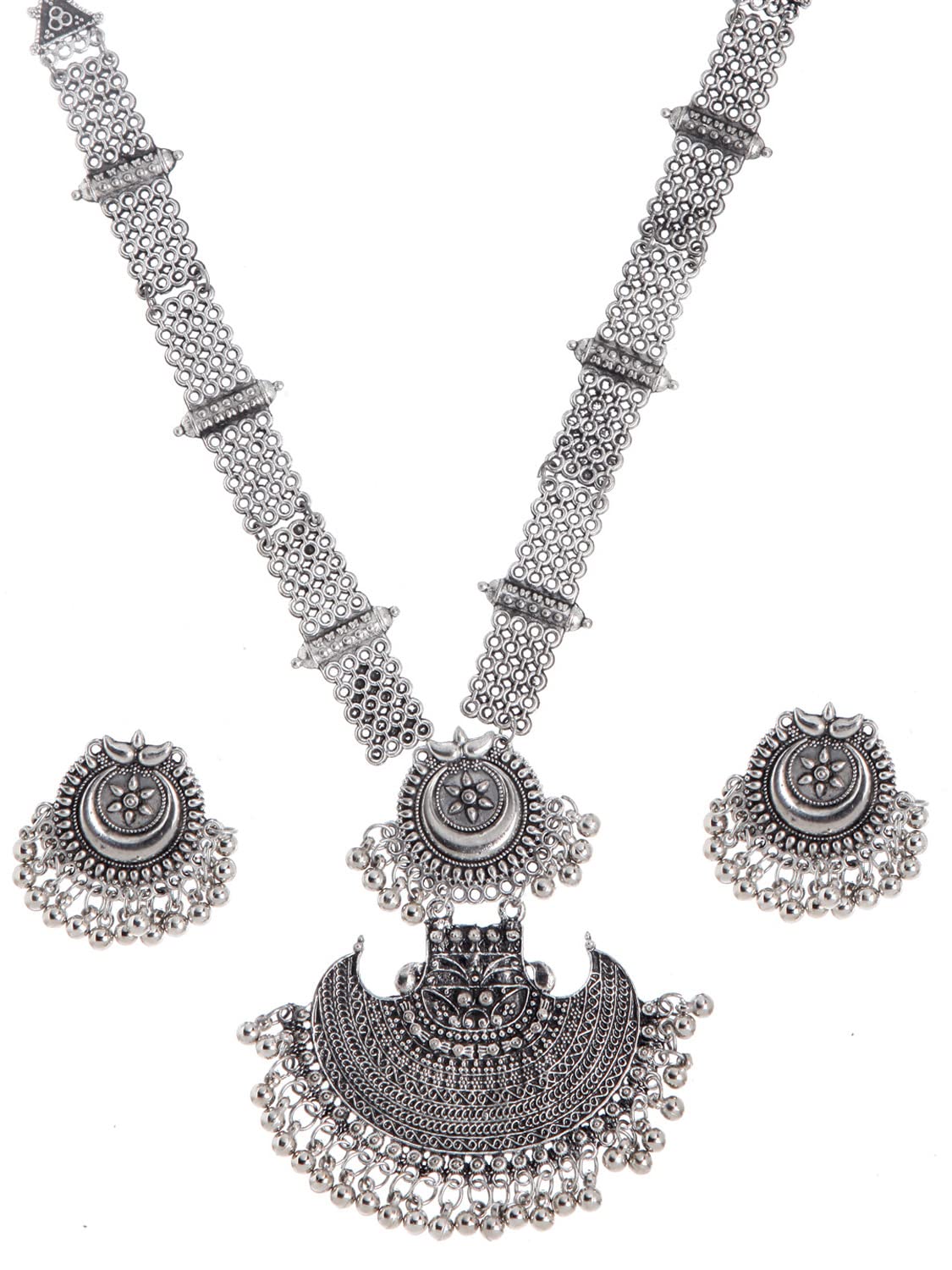 Shining Diva Fashion Latest Stylish Design Fancy Traditional Oxidised Silver Necklace Jewellery Set for Women (13112s)
