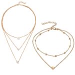 2 Pieces Necklace for Woman, Chains for Women Stylish, Golden Layered Necklace for Women, Heart Pendant Necklace, Office Party Accessories Stylish, Jewellery (Golden)