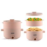 AGARO Primo Multi Function Pot 2L, Double Layered Body, Ceramic Coated Inner Pot, Variable Temperature Settings, Wide Mouth, Transparent Lid, Cooking, Boiling, Steaming, Egg, Vegetable