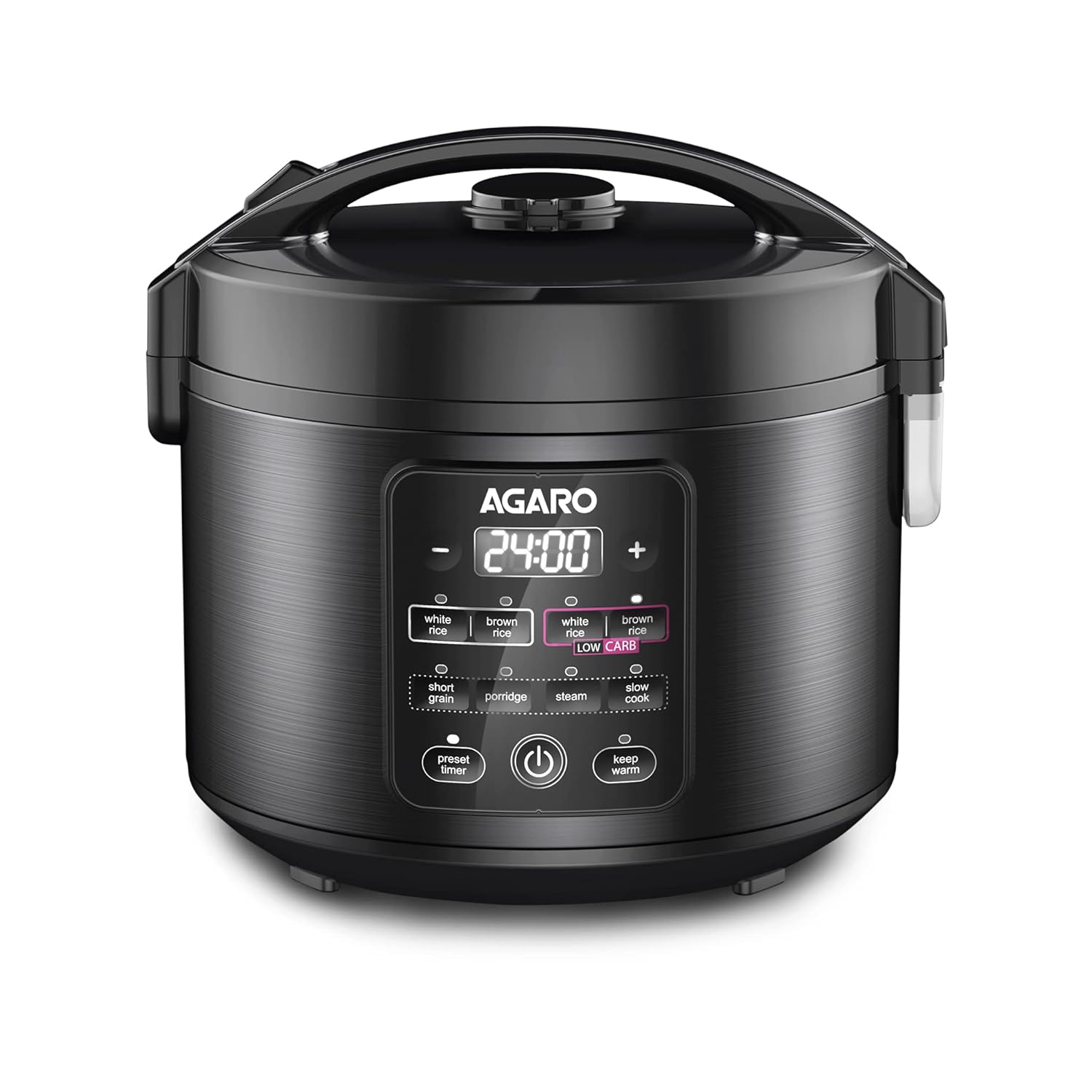 AGARO Regal Electric Rice Cooker, 3 Litres Ceramic Inner Bowl, 750gms (approx. 5 cups) raw rice, SS Steamer, Preset Cooking Functions, Preset Timer, Keep Warm Function, LED Display, Black