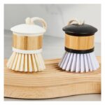 AJS Bamboo Hand Brush – Pack of 1 | Eco-Friendly Palm Scrubber with Hard Bristles for Sink, Dish & Kitchen Cleaning | Multicolor Cleaning Brush Set