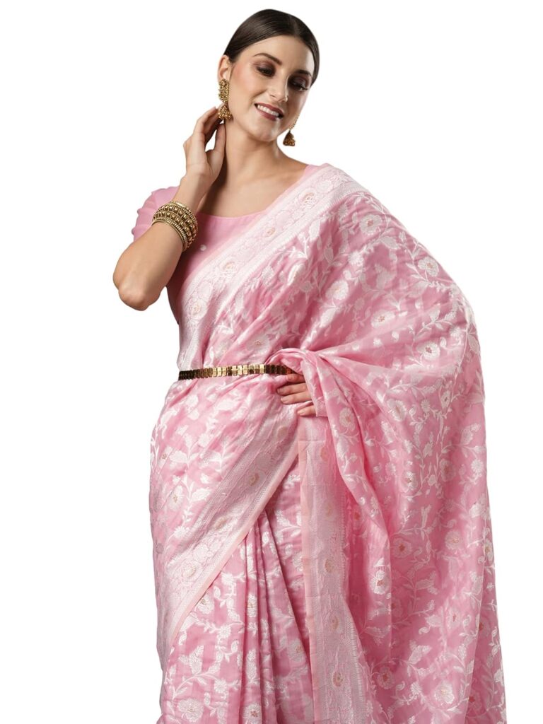 AKHILAM Women’s Banarasi Artificial Silk Saree With Unstitched Blouse Piece