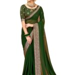 AKHILAM Women’s Georgette Embellished Designer Saree With Unstitched Blouse Piece