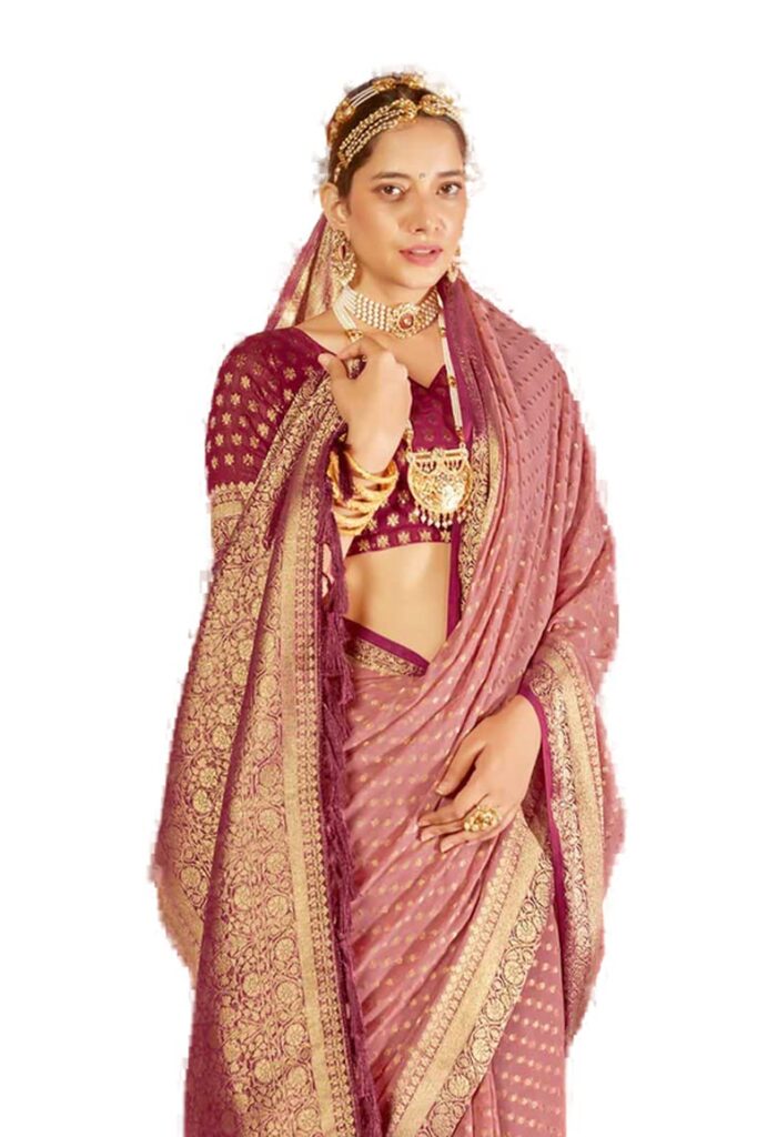 AKHILAM Women’s Georgette Geometric Printed Saree With Unstitched Blouse