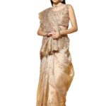 AKHILAM Women’s Organza Embroidered Saree With Unstitched Blouse Piece