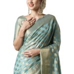 AKHILAM Women’s Organza Ethnic Motif Woven Design Saree With Unstitched Blouse Piece(UNATI4001_AC_Parent)
