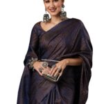 AKHILAM Women’s Woven Design Zari Work Banarasi Silk Saree With Unstitched Blouse Piece