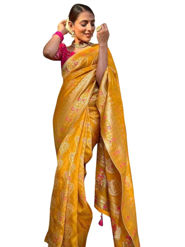 AKHILAM Woven Design Kanjivaram Banarasi Silk Saree With Unstitched Blouse for Women