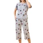 AV2 Women’s Cotton Printed Round Neck Short Sleeve Night Suit Set | Capri Set | Casual Night Dress for Women-2895