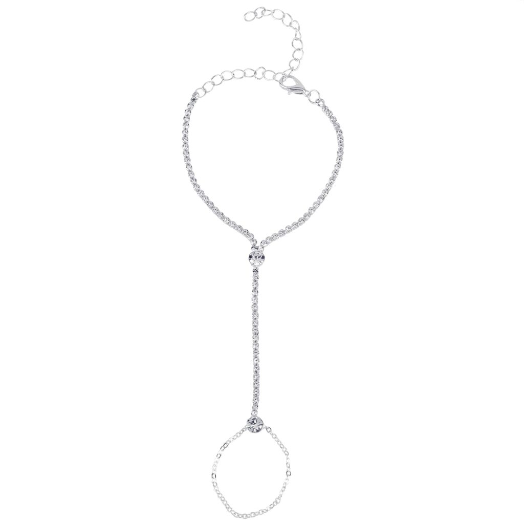Aaishwarya Chain Ring Bracelet with Crystals Studded Glittering for Women And Girls (Hand Harness with Crystals Studded Glittering stones)