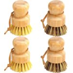 Aisuly Bamboo Dish Brush Set, 4 Pcs Palm Wooden Dish Scrubber Brush, Eco-friendly & Zero Waste Kitchen Brushes