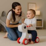 Amazon Brand – Jam & Honey Baby Pony Push On Ride On for Kids | Backrest | Easy Grip | Four Wheel | Durable and Safe | Non-Toxic | Portable | Lightweight | Animal Theme | 1-4 Years Old | Red & Grey