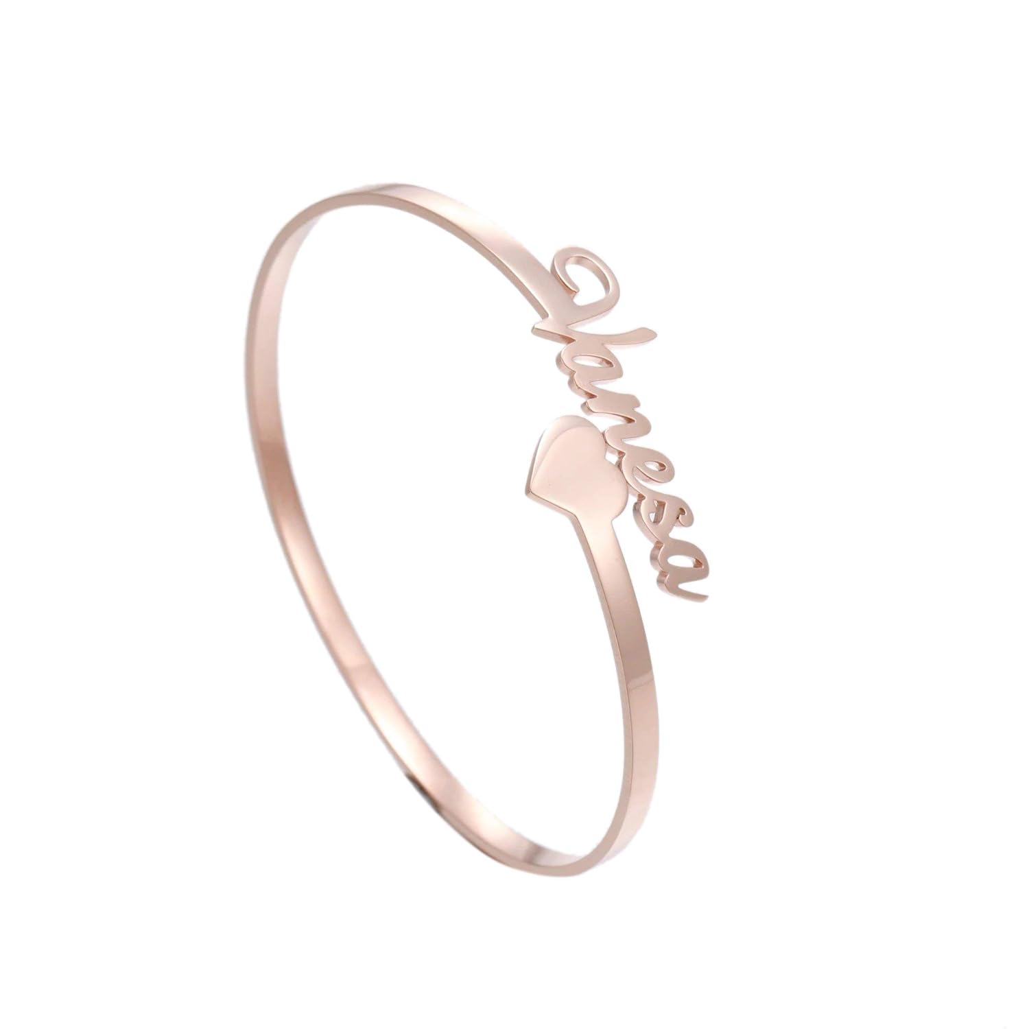 Artisans Crafted RoiDes Arts Custom Name Cuff Bangle Bracelet Women Personalized Open Bangle For Female Cute Ladies (Rose Gold Plated)