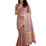 Astita Traditional Organza Silk Saree, Purple and Gold, Metallic Striped Pattern with Zari Work Astita Traditional Organza Silk Saree, Purple and Gold, Metallic Striped Pattern with Zari Work