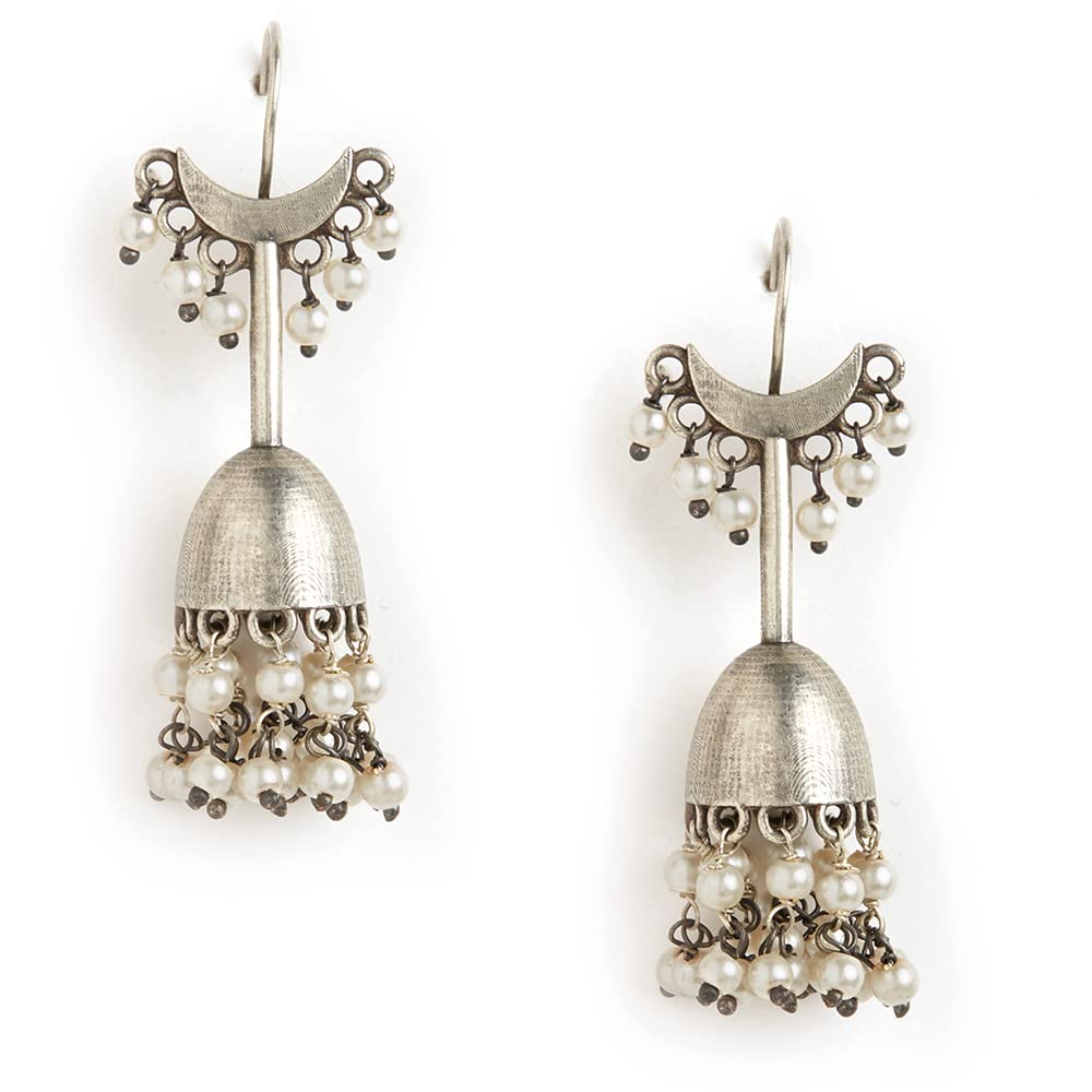 Binni s Wardrobe Silver-Toned Contemporary Jhumkas Earrings, Copper Alloy, Artificial Beads – Womens