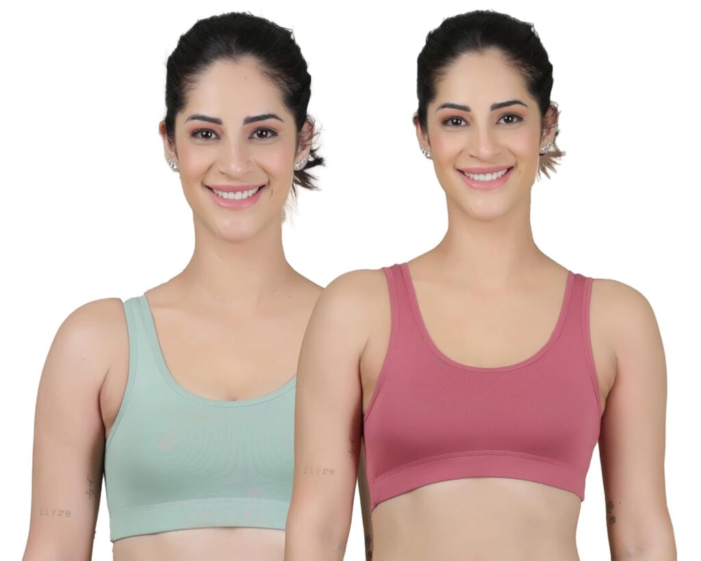 Celary Women’s Super Cotton Blend Sports Bra||Non Padded|| Wirefree Everyday use||Low Impact-Full Coverage Bra|| 2 Piece Combo Sports Bra