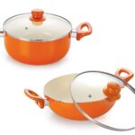 Classic Ceramic Non Stick cookware Induction Based Deep Kadhai with Glass Lid 3 LTR & Deep Casserole with Glass Lid 1.5 LTR – Set of 4 Piece