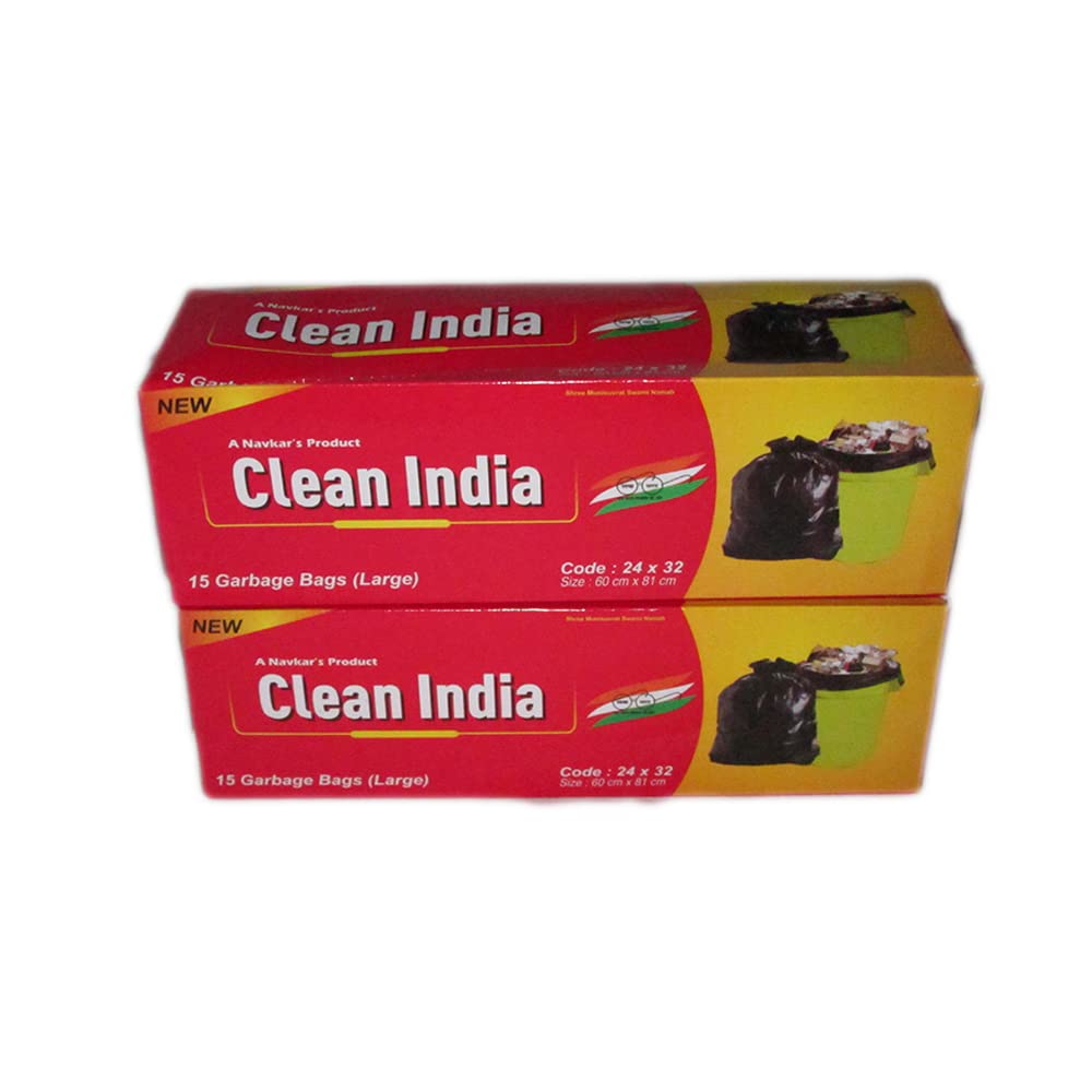 Clean India Black Garbage bag Large Size combo | Pack of 2 Roll | 30 Bags | 60x81cm | 24x32in | compostable | biodegradable | Suitable for Home Kitchen Toilet Office Dustbin