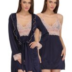 Clovia Satin Short Lace Nightie with Robe