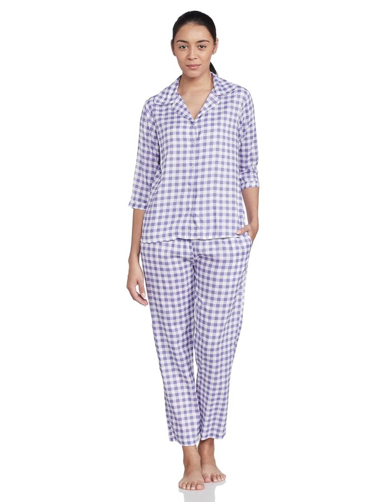 Clovia Women Cotton Shirt and Pyjama Set