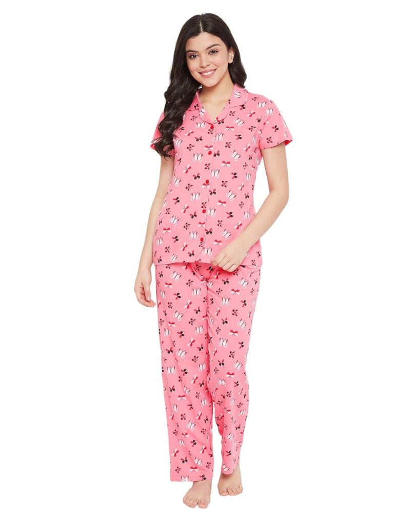 Clovia Women’s Cotton Florals Printed Top & Pyjama Set