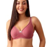 Clovia Women’s Cotton Rich Solid Non-Padded Demi Cup Wire Free T-Shirt Bra – Light Pink