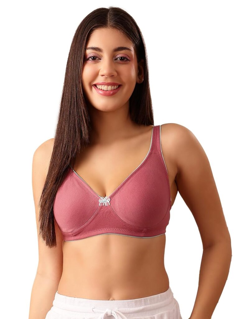 Clovia Women’s Cotton Rich Solid Non-Padded Demi Cup Wire Free T-Shirt Bra – Light Pink