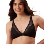 Clovia Women’s Lace Solid Non-Padded Demi Cup Wire Free Plunge Bra – Black