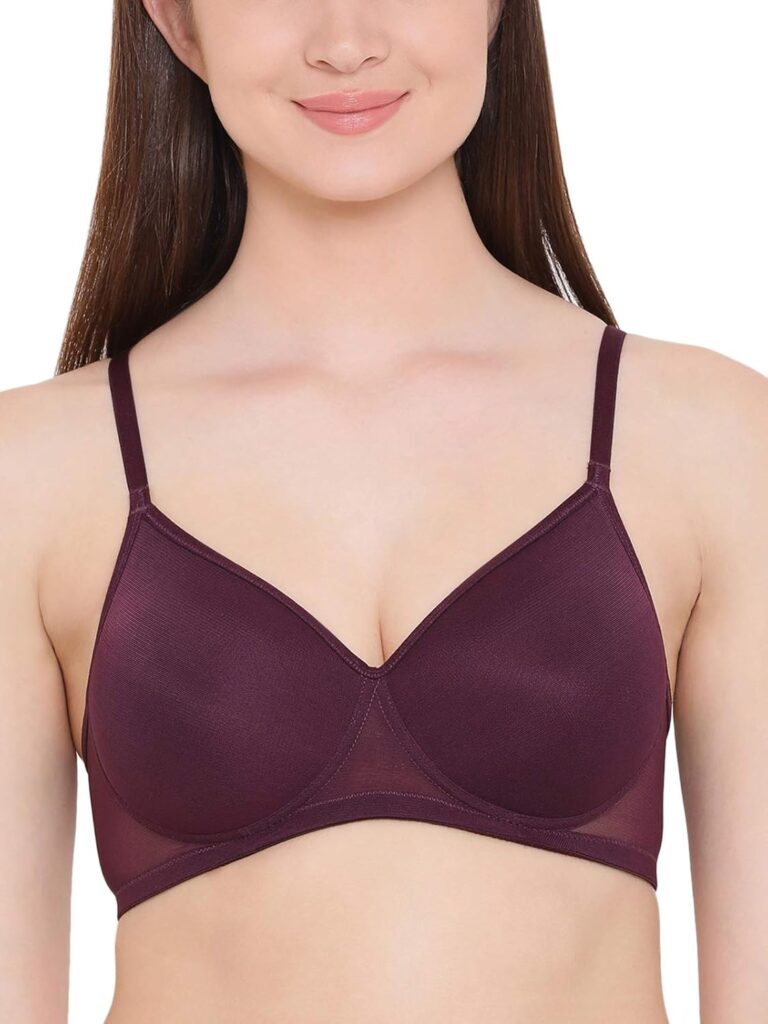 Clovia Women’s Powernet Solid Padded Full Cup Wire Free T-Shirt Bra – Dark Purple in Purple