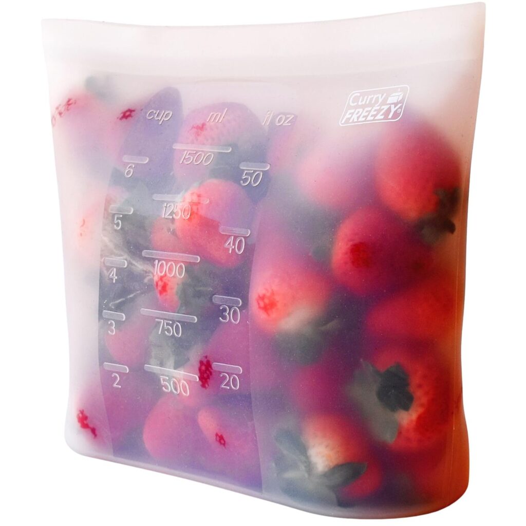 Curry Freezy Reusable Silicone Food Storage Bag Container,Ziplock Fridge/freezer pouch,Zipper Bag Keep Your Food Fresh For Vegetable,Fruit,Liquid,Sous Vide,Sandwich Snack Or Lunch Bag 1500ML-WH,Pink