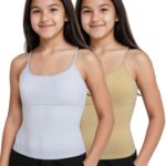 DChica Essentials Padded Camisole Starter Bra for Young Girls, Sleeveless Undershirts Cami Vest with Adjustable Straps, Cotton Camisole Tank Top/Innerwear for Girls