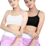 DChica Essentials Thin Strap Sports Bra for Girls (Pack of 2) Cotton Non-Padded Beginners Bra, Non-Wired Teenager Bras for Gym, Workout, Yoga Slip-on Kids Double Layered Full Coverage Bra