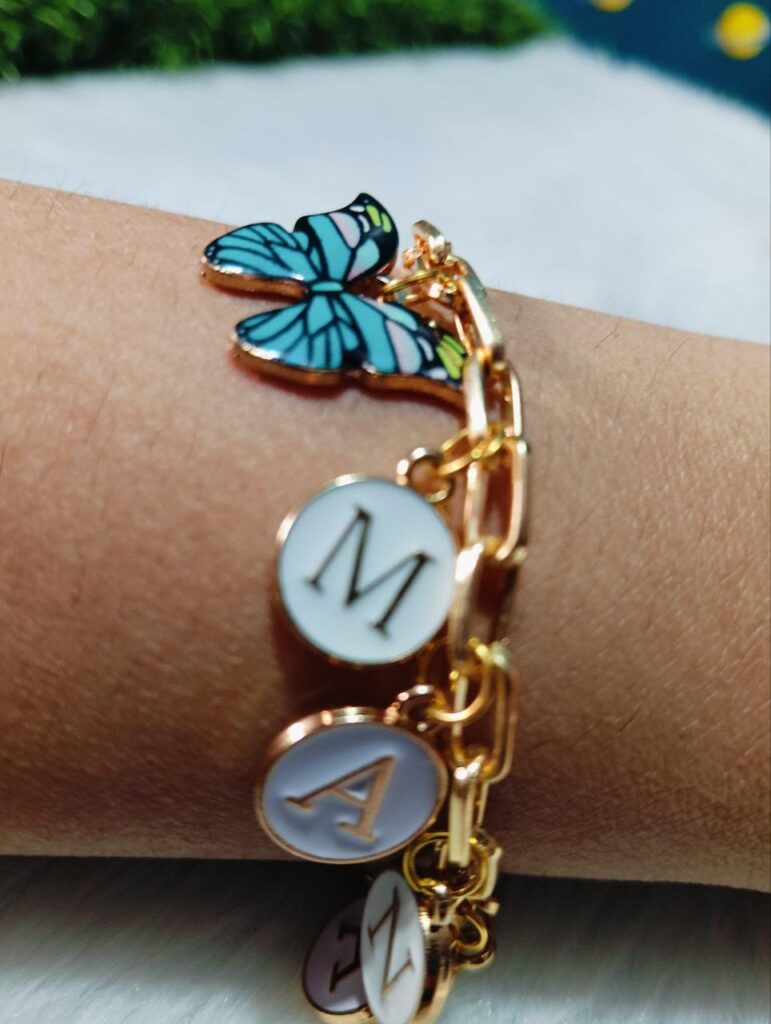 DIGALI ENTERPRISE Personalized Charm Name Bracelet | Gold Plated Metal Chain with Enamel Charms | Customized Bracelet for Women & Girls | Elegant Gift for Birthdays, Anniversaries, Festive Occasions