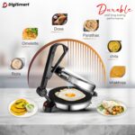 DIGISMART 1000W Electric Roti Maker for Roti/Chapati/Khakra/Paratha/Thepla, Super Smooth Non-Stick Coating, Cool Touch Handle,Fast Heating to ready Quick Meal, Shock Proof Body,1 Year Warranty-Silver