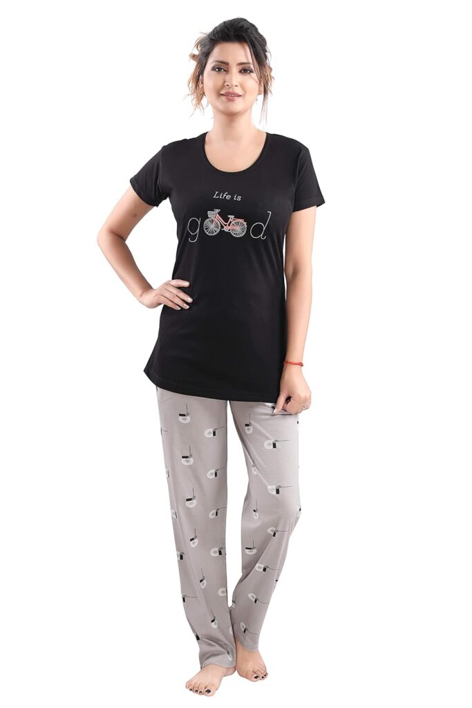 DZZO Women’s Cotton Printed Night Suit