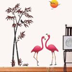 Decals Design ‘Flamingos and Bamboo at Sunset’ Wall Sticker (PVC Vinyl, 90 cm x 60 cm, Multicolour)