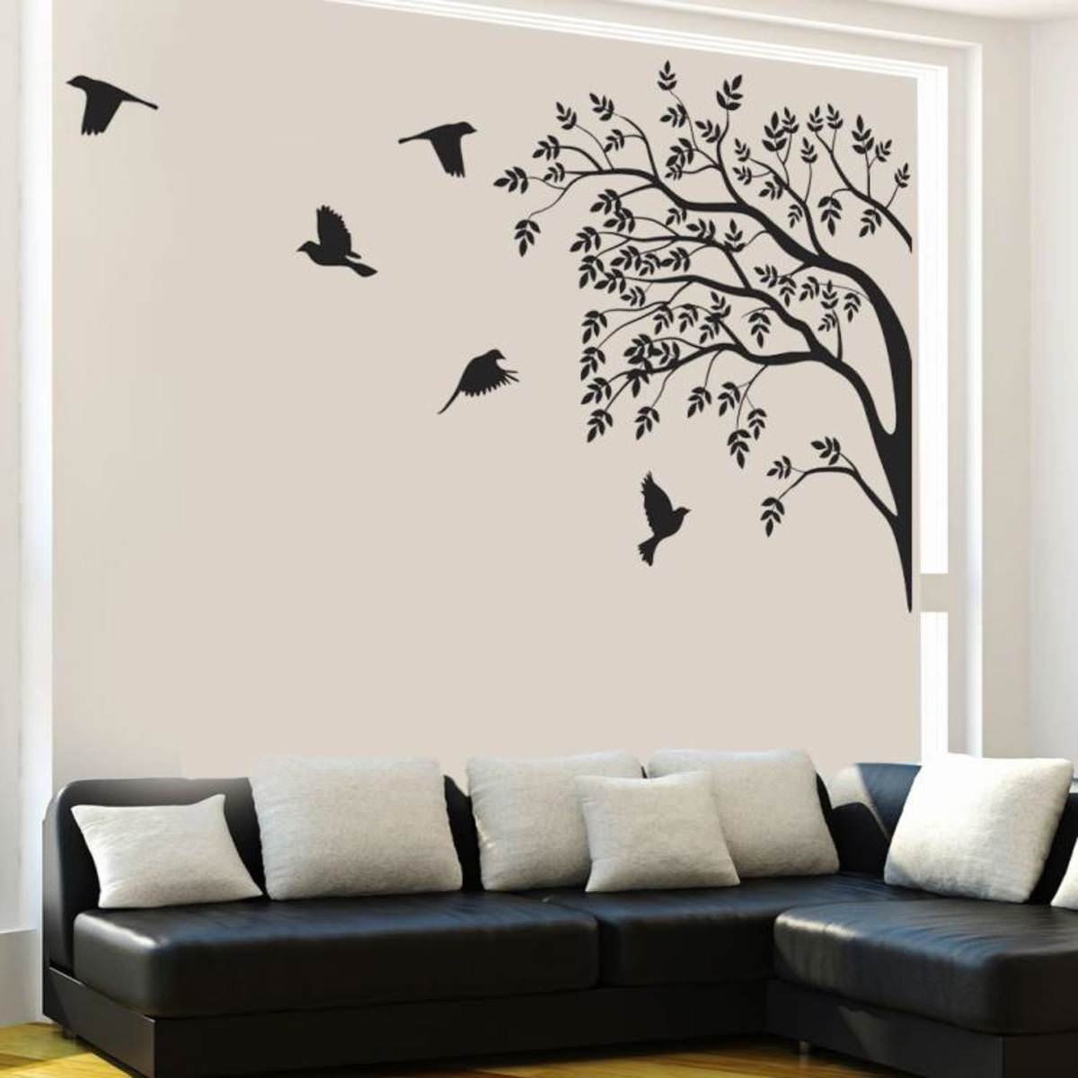 Decals Design ‘Monochrome Tree and Birds’ Wall Sticker (PVC Vinyl, 60 cm x 90 cm, Black)