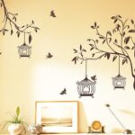Decals Design ‘Tree with Birds and Cages’ Wall Sticker (PVC Vinyl, 30 cm x 90 cm, Brown)