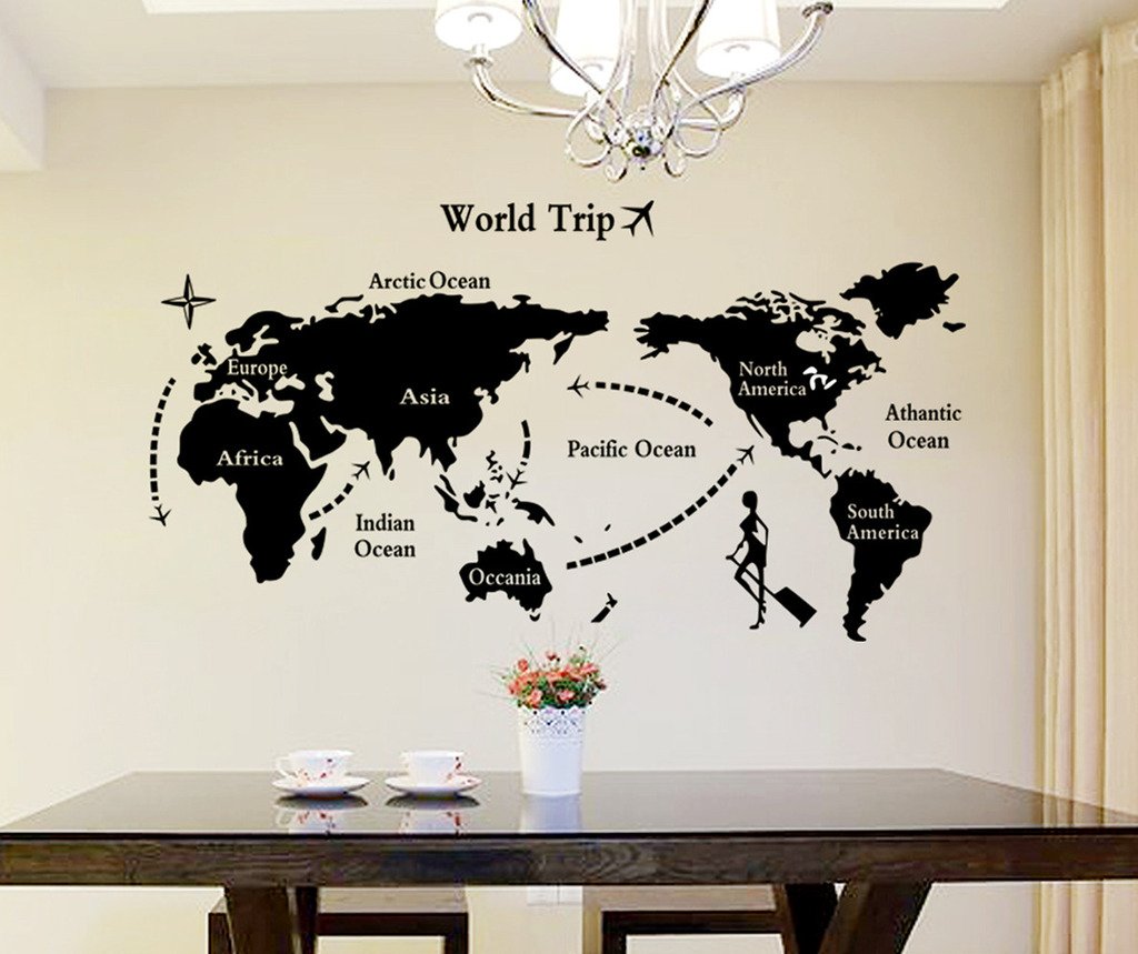 Decals Design ‘World Map’ Wall Sticker (PVC Vinyl, 90 cm x 60 cm, Black)