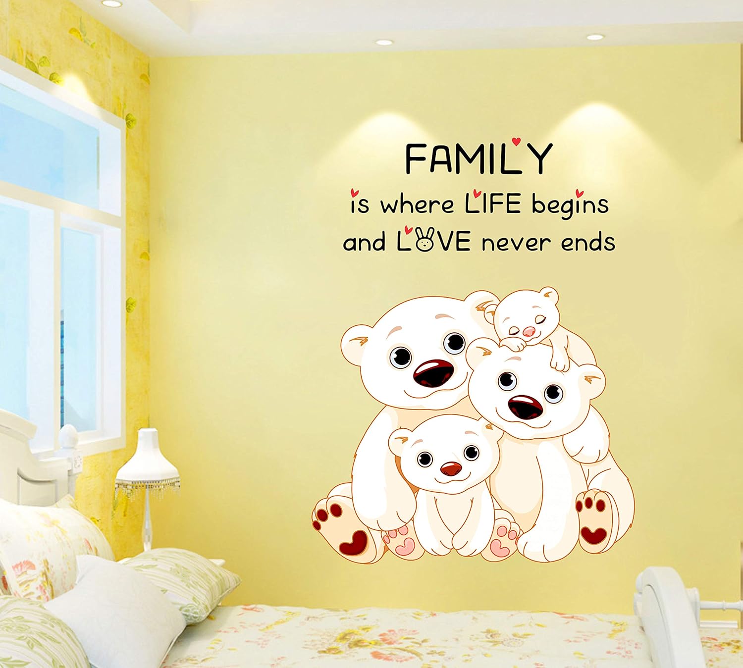DivineDesigns™ Teddy Family Love Life Wall Sticker for Living Room, Bedroom, Office Wall Decoration PVC Vinly (24 X 31 INCH) Pack 1