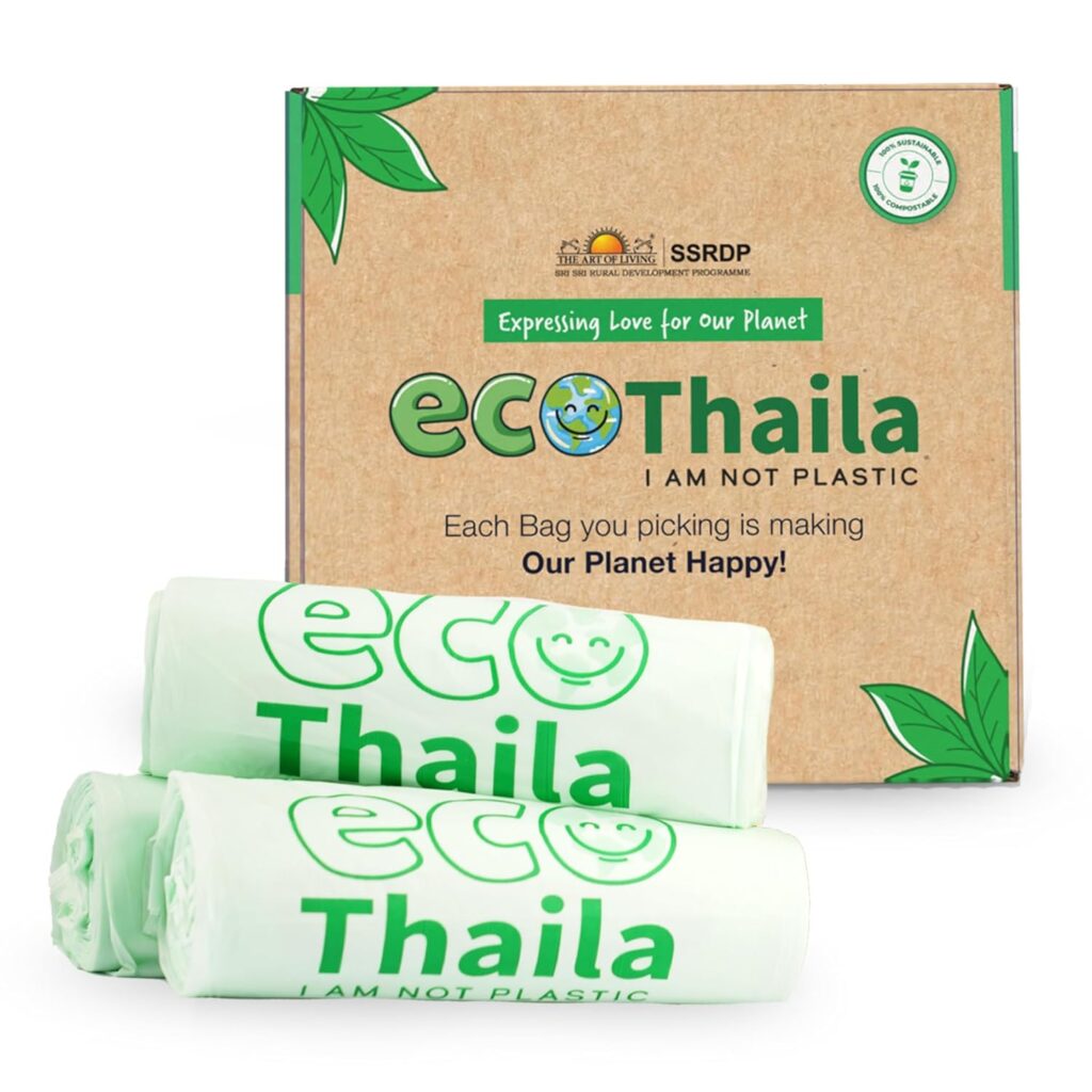 Eco Thaila – ECO Friendly Garbage Bags | Medium – 45 Bags (3 Rolls, 15 bags each) | 19 X 21 Inches | Compostable & Biodegradable | Trash/Dustin Cover | Leak-Proof, No Smell | For Dry & Wet Waste Bag Eco Thaila – ECO Friendly Garbage Bags | Medium – 45 Bags (3 Rolls, 15 bags each) | 19 X 21 Inches | Compostable & Biodegradable | Trash/Dustin Cover | Leak-Proof, No Smell | For Dry & Wet Waste Bag