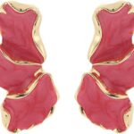 El Regalo Unique Irregular Enameled Flower Petal Stud Earrings- Trendy 3D Metal Flower Stud Earrings Statement Earrings