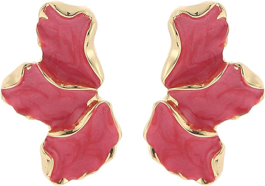 El Regalo Unique Irregular Enameled Flower Petal Stud Earrings- Trendy 3D Metal Flower Stud Earrings Statement Earrings