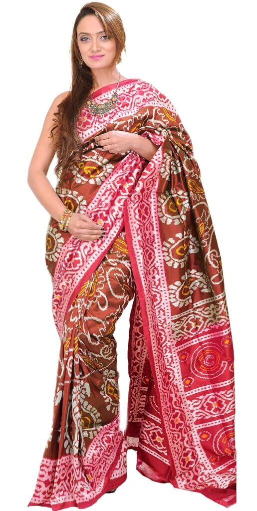 Exotic India Friar-Brown Ikat Patola Saree from Pochampally with Hand-Wo – Brown