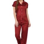 Fabme Women’s Plain Satin Night Suit (Shirt and Pyjama) (Color Options) (Size – Small to 3X-Large)