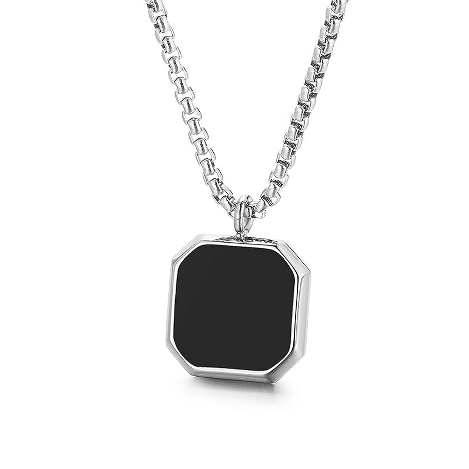 Fashion Frill Men’s Jewellery Black Silver Chain For Men Boys Geometric Stainless Steel Black Silver Locket Pendant Necklace Chain For Men Boys Anniversary Gift For Husband Gift Chains