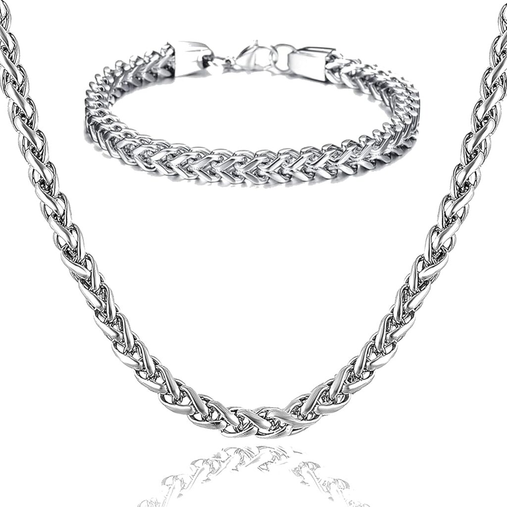 Fashion Frill Silver Chain For Men Fashion Jewellery Double Coated Popular Silver Plated Elegant Necklace Stainless Steel Silver Chains For Men Boys Stylish Chains Necklaces 22 Inches