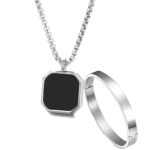 Fashion Frill Silver Chain For Men Stainless Steel Square Silver Chain Pendant with Silver Kada Bracelet For Men Boys Stylish Mens Jewellery