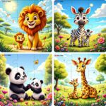 Fiddlys Single Layered Wooden Jigsaw Puzzle Games for Children & Kids -9 Pieces Age 3+ Years Old Girls & Boys Animals Jigsaw Puzzle (Pack of 4 Wild Animal)
